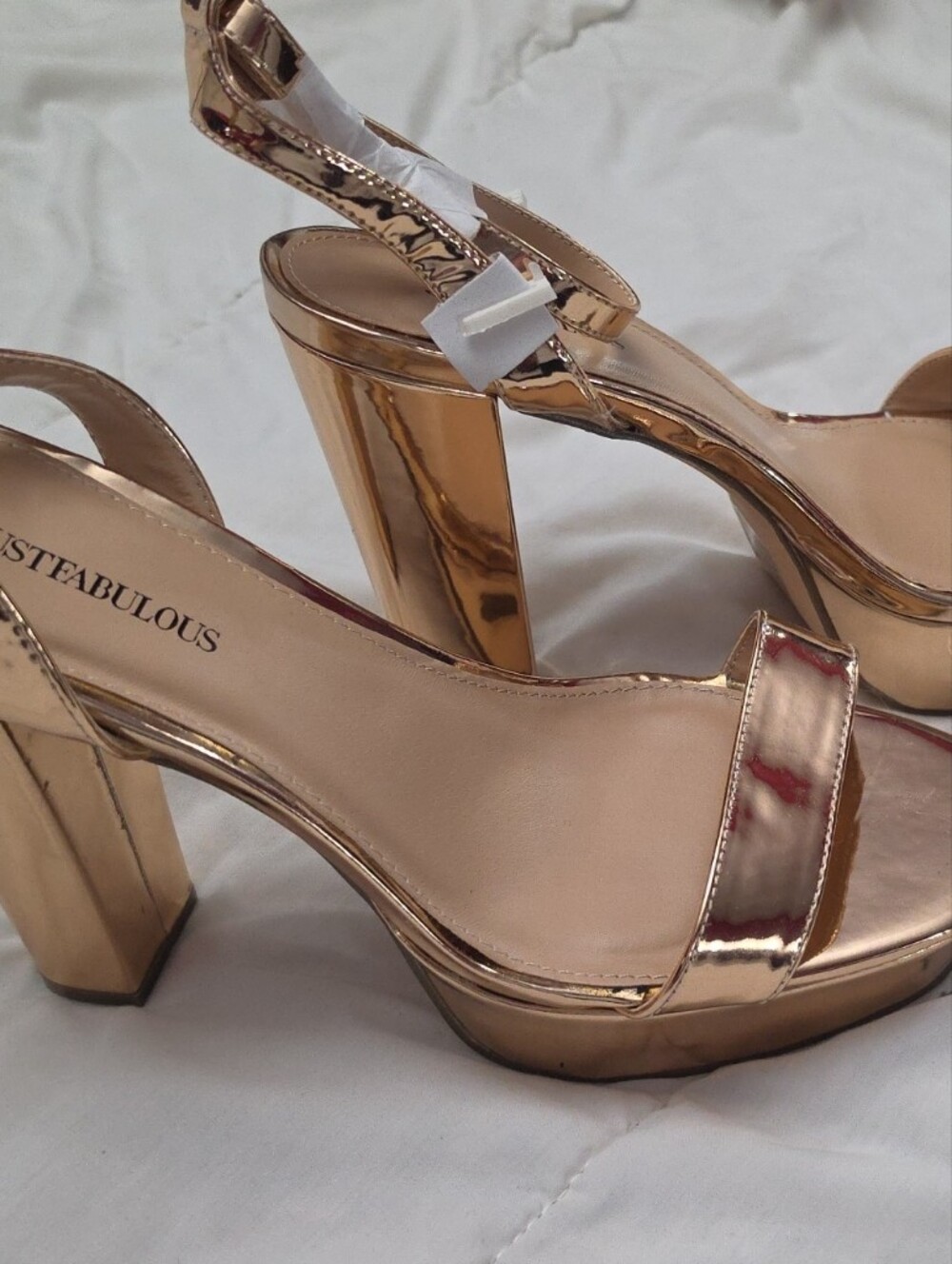 JustFab Metallic Rose Gold Platform Block Heels